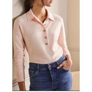 Boden US 10 Collared Jeweled Button Sweater Pink Cotton Wool Blend Sweater